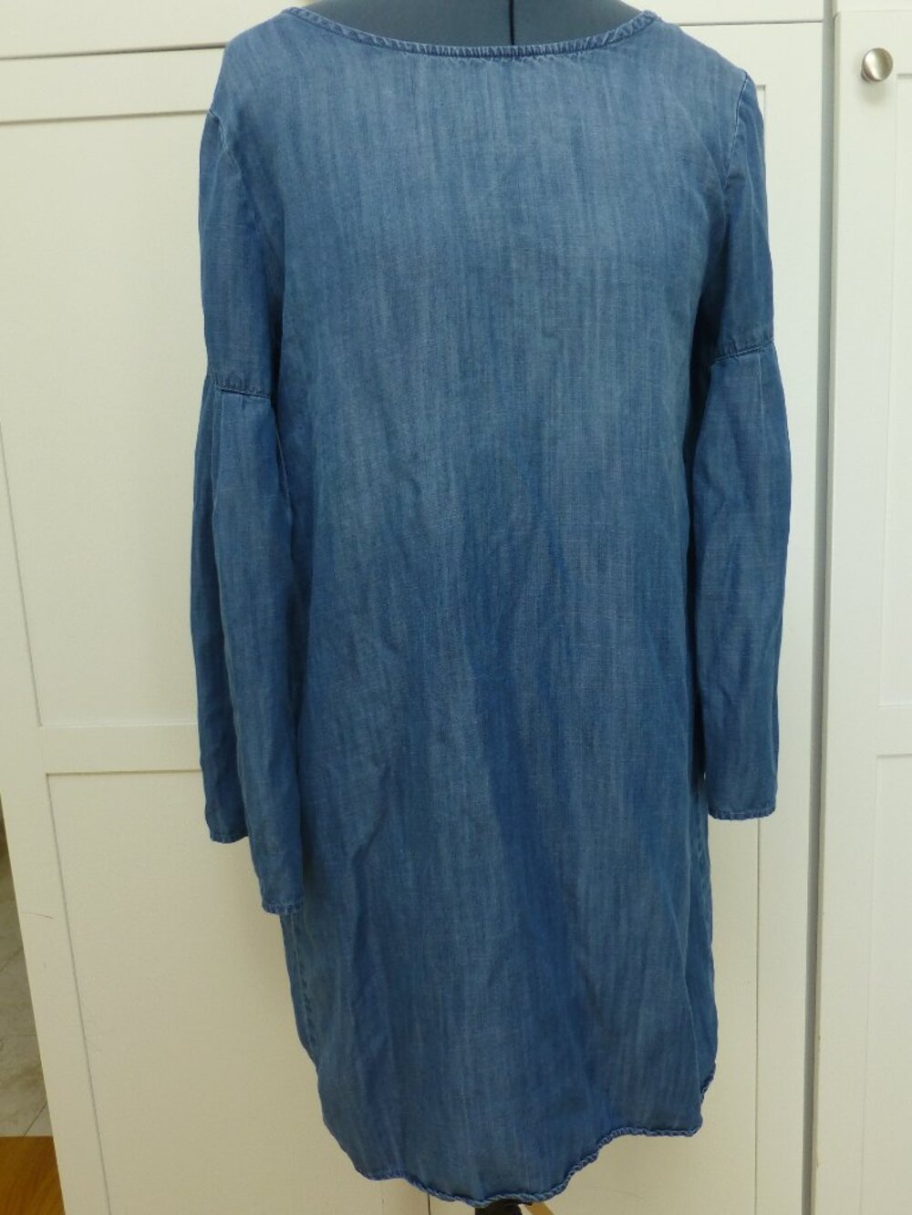 Anthropologie Cloth & Stone Chambray Bell-Sleeve Tunic Dress Scoop Back w/Ties S